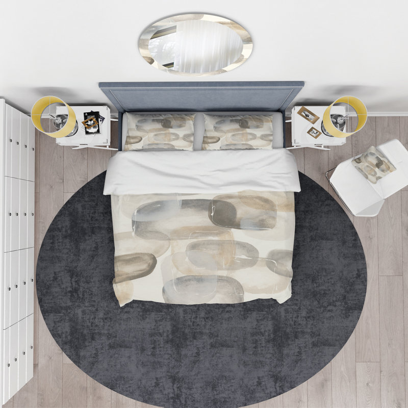 Ensemble de housse de couette Neutral Oval Gray Stones II - Modern Glam - Microfibre de polyester