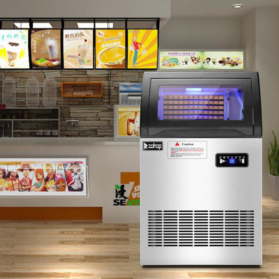 Machine à glaçons 120V commerciale 200Lbs / 24H avec 29Lbs Cubes de rangement en acier inoxydable Nettoyage automatique pour les bars à domicile avec cuillère et pelle, argent
