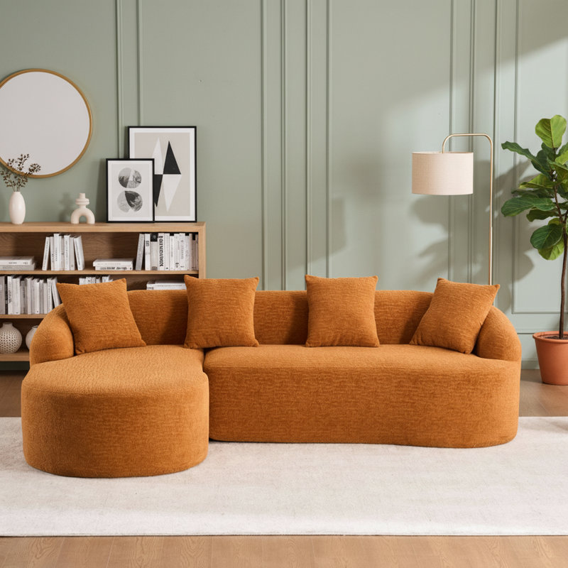 Chenille Fabric Full Sponge Compression Sofa, Orange