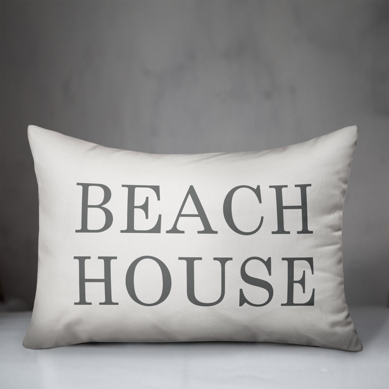Textual Outdoor Throw Pillow, White/Gray