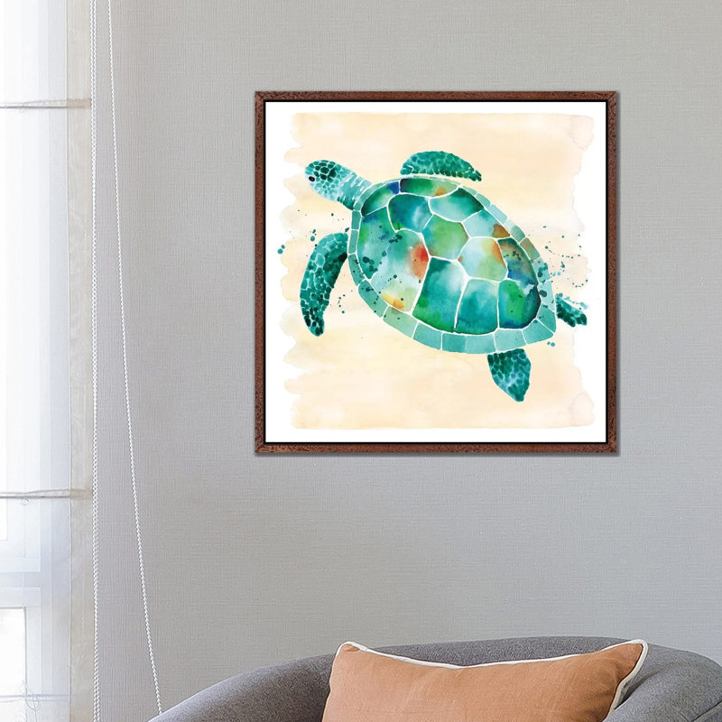 Sea Turtle by Sara Berrenson - Print on Canvas, 66.04 cm H x 66.04 cm W, Classic Brown Wood Framed