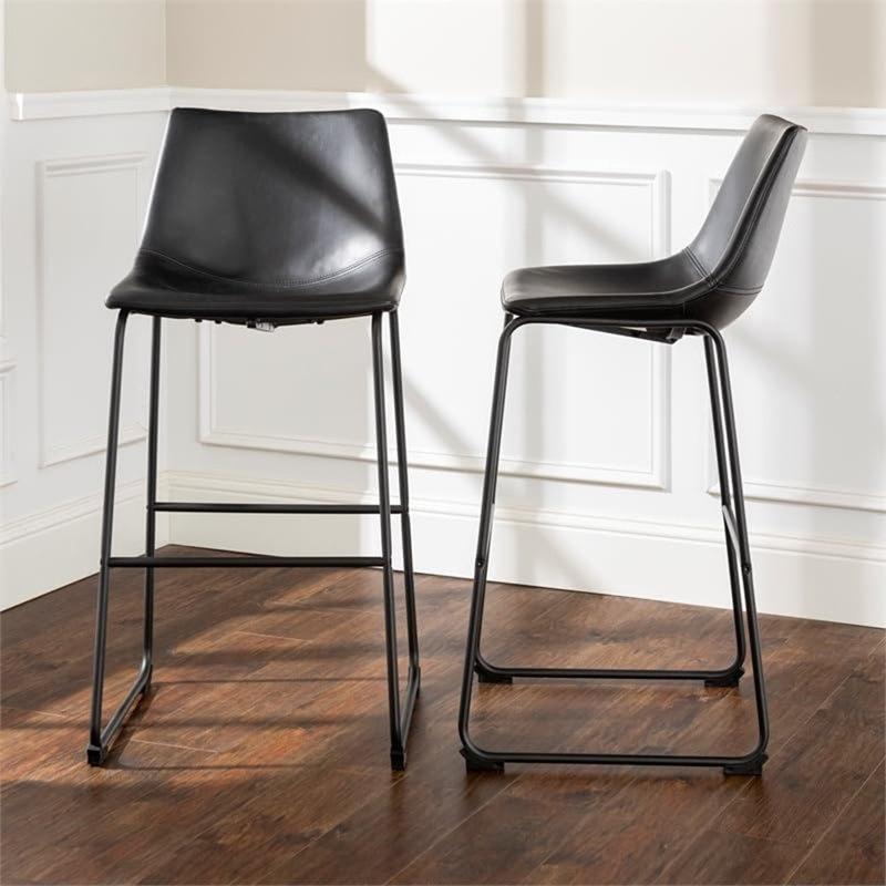 Tabouret de comptoir en cuir, Noir