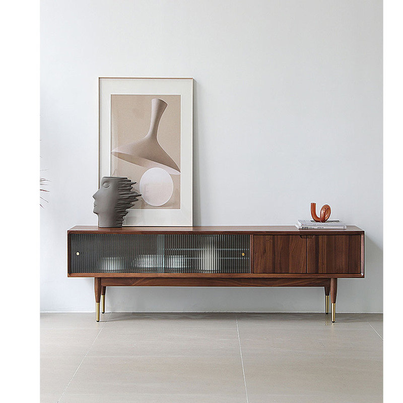 Cabinet audio-visuel simple en noyer noir