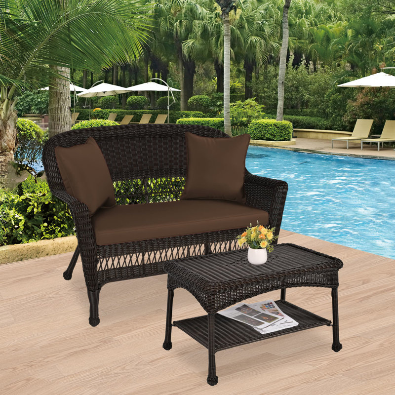 Nathanael 2 - Person Patio Conversation Set with Cushions, Espresso, Brown