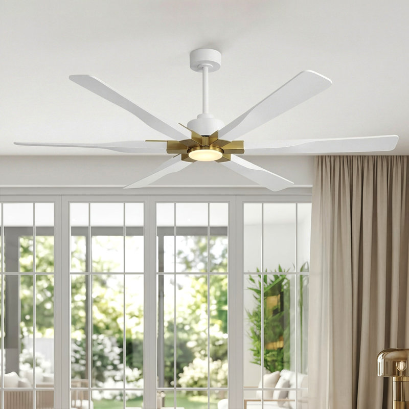 Ventilateur de plafond d'intérieur à 6 pales 68 "/ 78" avec télécommande et éclairage , Blanc, 68 po de largeur