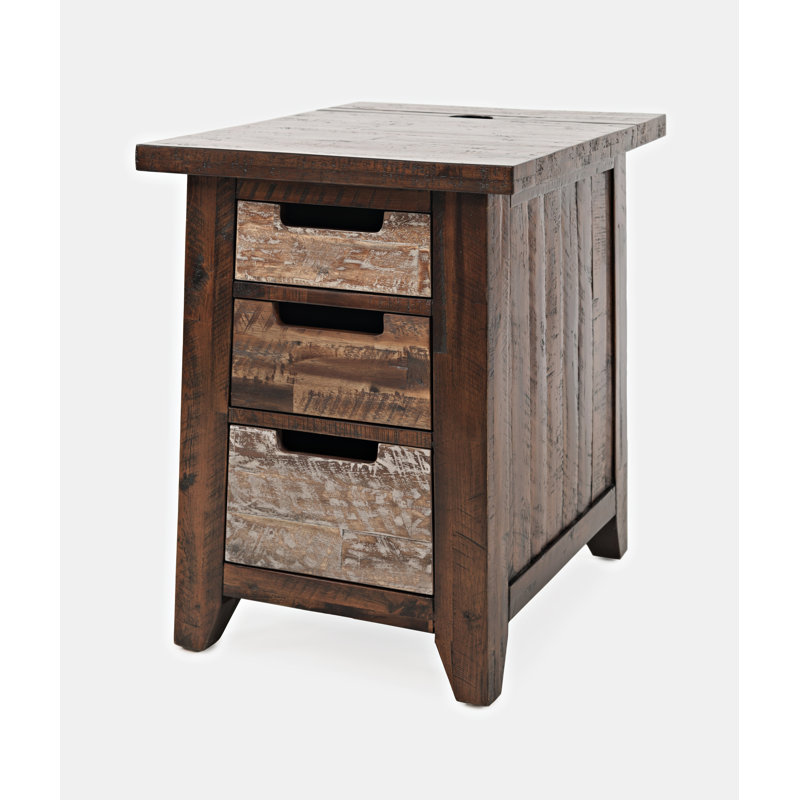 Table de bout à 3 tiroirs en bois massif Cleethorpes avec prises intégrées