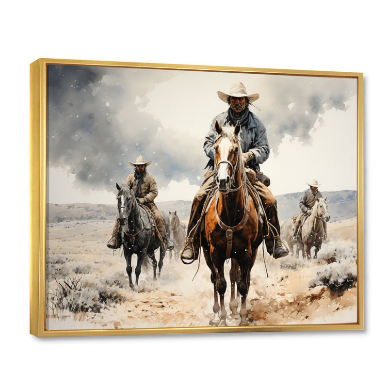 Western Dust and Grit I - reproduction d'art sur toile Western, H 16 po x l 32 po x P 1 po, Cadre flottant doré