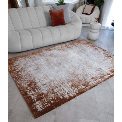Abrienne Soft Shiny Border Orange/Grey Rug