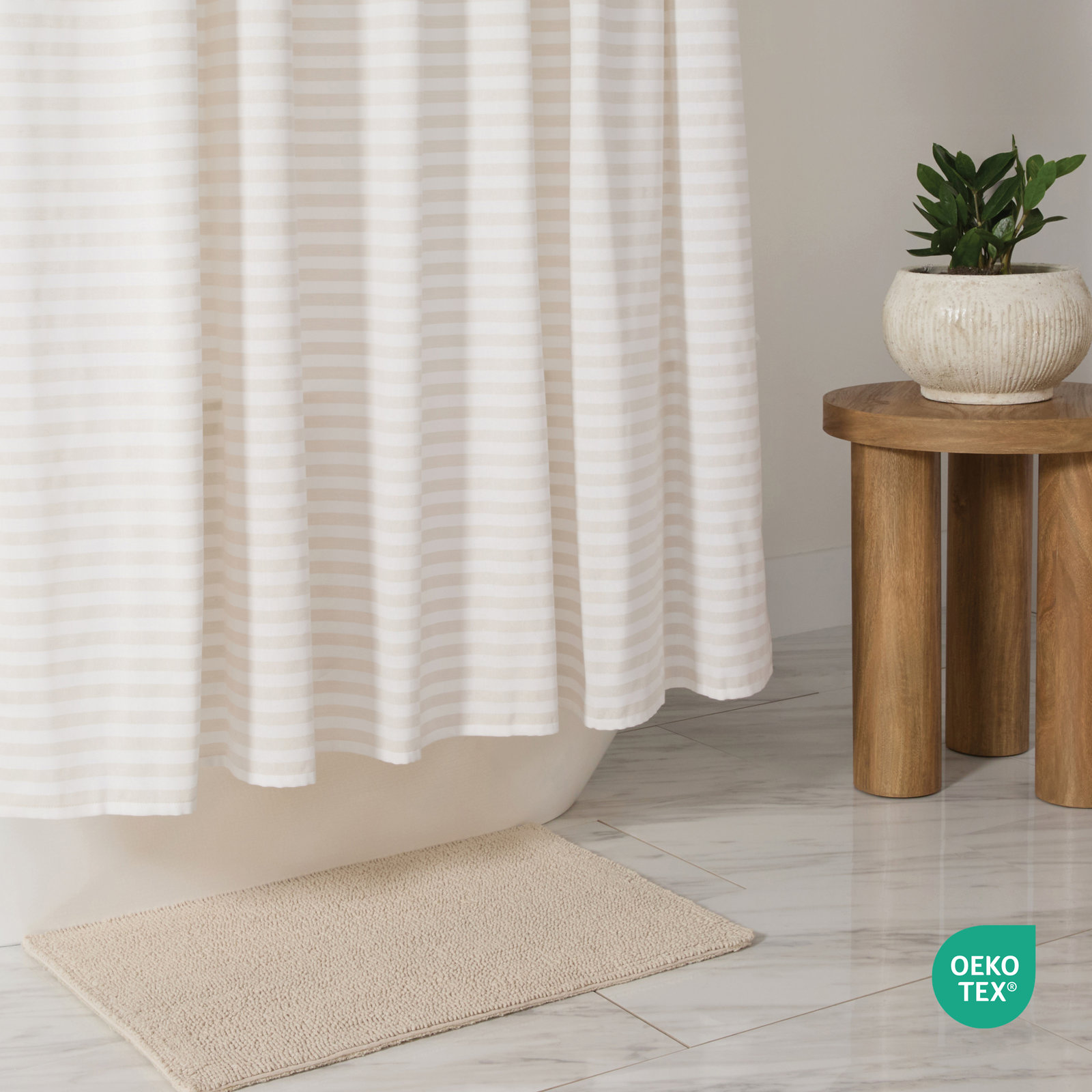 Cotton Blend Shower Curtain, Ivory Striped