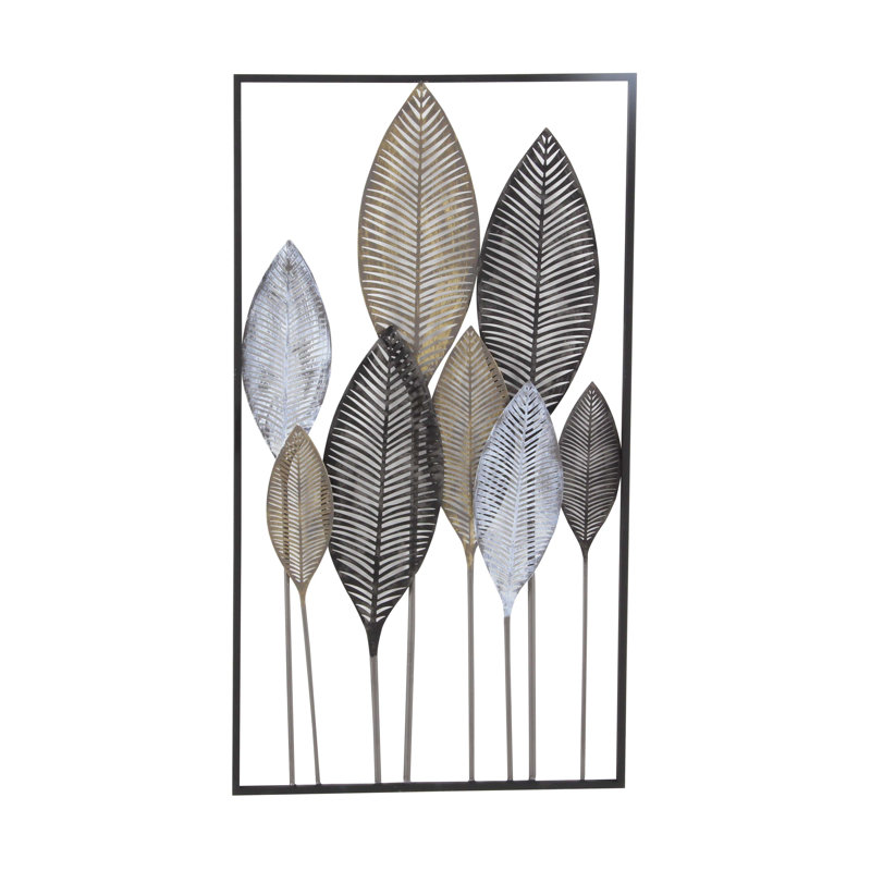 Metal Leaf Bronze Wall Decor with Black Frame, 37" H x 20" x 0.5" D