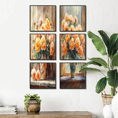«Sun Kissed Peony Bouquet At The Farm», ensemble de 6 reproductions d'art sur toile florales