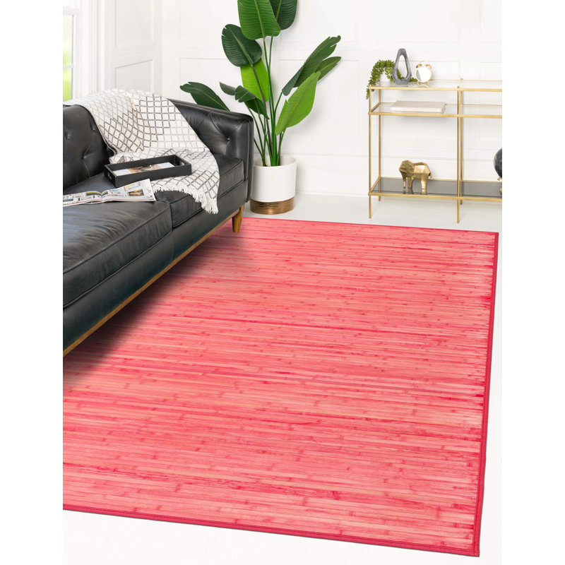 Tapis uni / rayé de couleur rose-rouge Bedford, Rectangle 5 pi 3 po x 7 pi 10 po