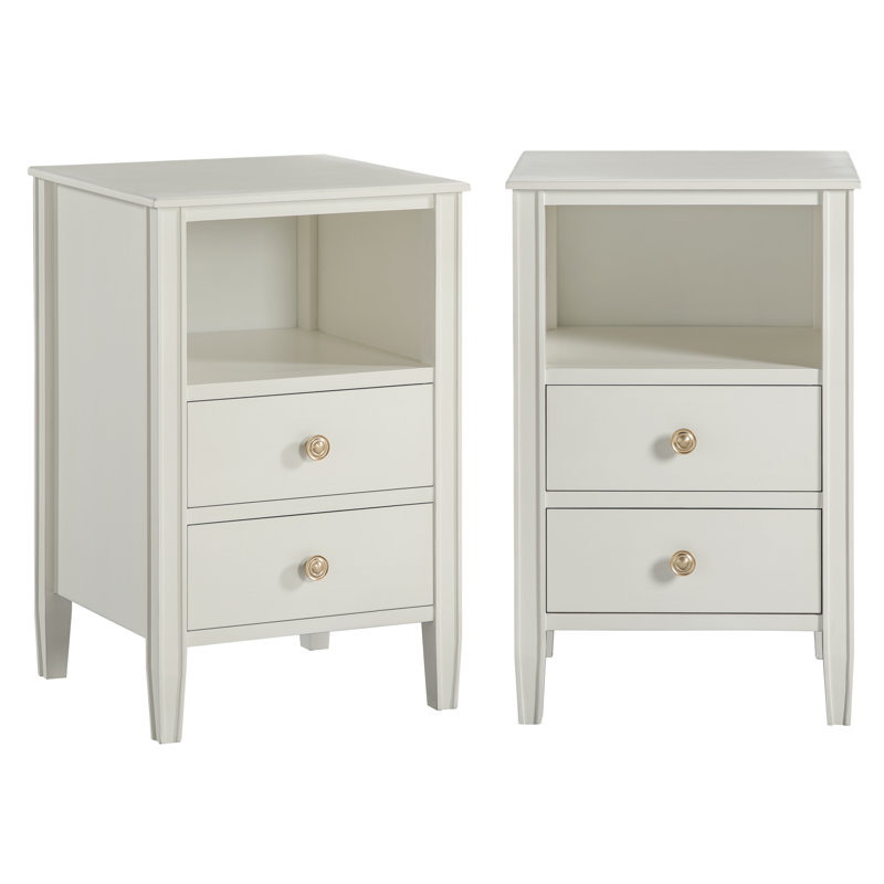 Ahouh Wood 2-Drawer Storage Nightstand, White
