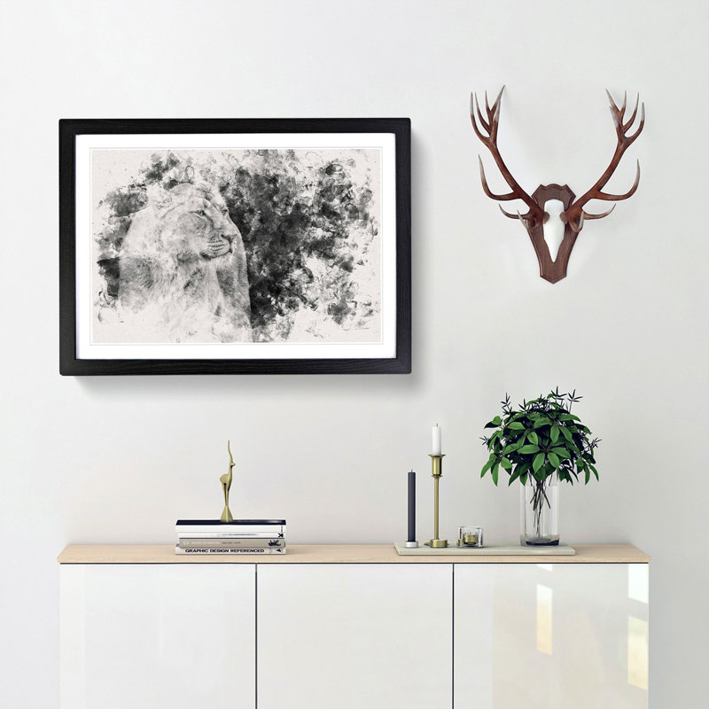 Wild Lioness Watercolour - Framed Print, Black, 35cm H x 50cm W x 2cm D