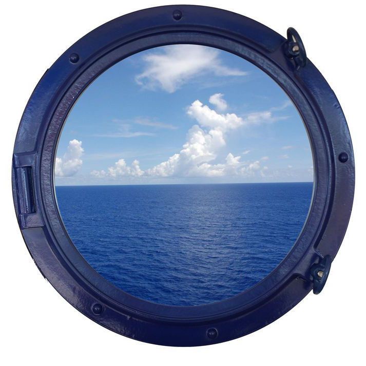 Décoration murale de fenêtre de bateau décorative Ellert, H 24 po x l 24 po x P 2 po, Bleu marine