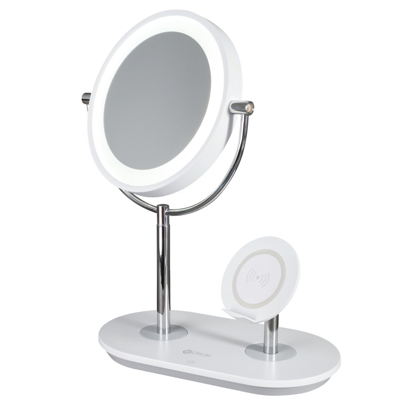 OttLite Wireless Charging LED Makeup Mirror - Illuminated Magnifying Light with USB Port