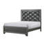 Grand lit Kay, capitonnage en faux diamant, revêtement gris, bordure argentée, bois-93513250