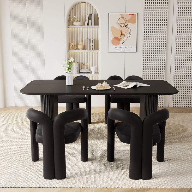 Double Pedestal Dining Set with Chairs, 5, Black