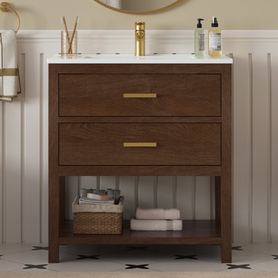 Meuble-lavabo autoportant avec rangement intelligent et plateau en composite Ahart