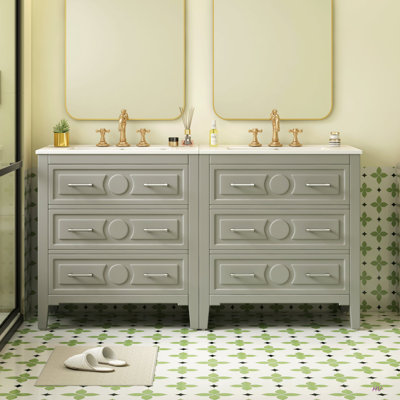 Ensemble de meuble-lavabo simple 60 po avec 3 tiroirs, ensemble de meuble-lavabo autoportant 60 po avec cadre en bois massif