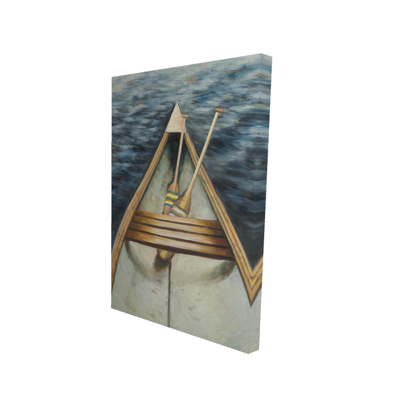 Canot sur le lac - Toile de salle de bain bleue pour la décoration intérieure, H 24 po x l 36 po