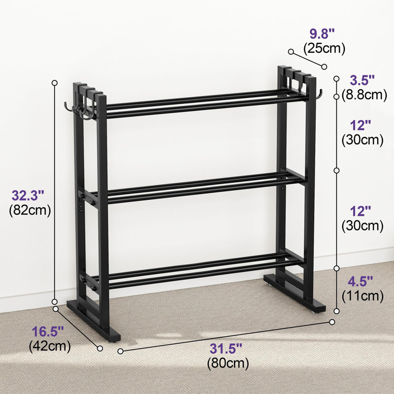 3 Tier Adjustable Dumbbell Rack, Weight Rack with Extended Base & Movable Hooks, 450 lb Capacity