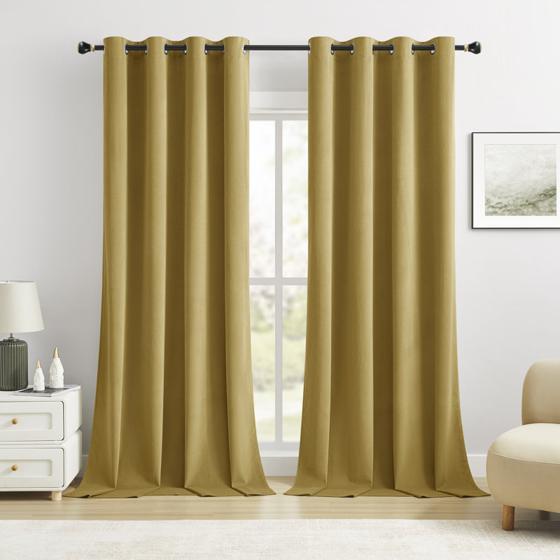 Brushed Velvet Solid Color Metal Grommets Blackout Curtain Panels, 52" W x 96" L