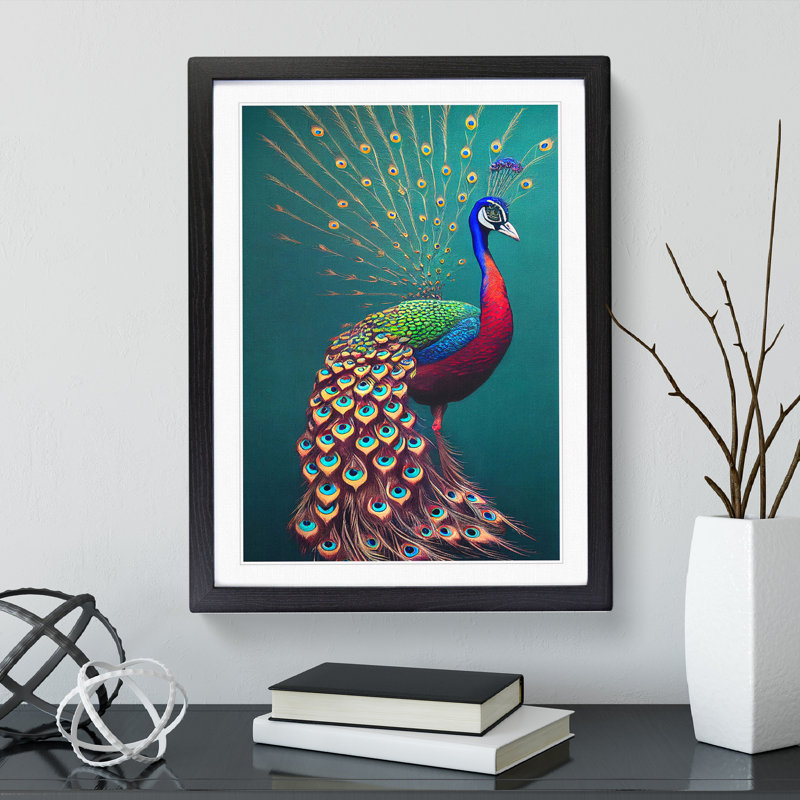 Artistic Peacock - Framed Print, Black, 34cm H x 25cm W x 2cm D