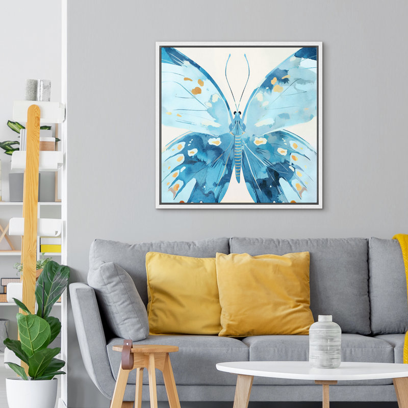 Blue Butterfly, 24" H x 24" W, White Floater Frame