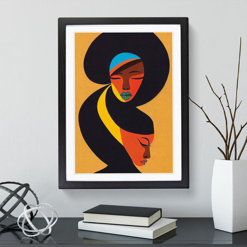 Abstract Woman Faces - Single Picture Frame Print, Black, 64cm H x 46cm W x 2cm D