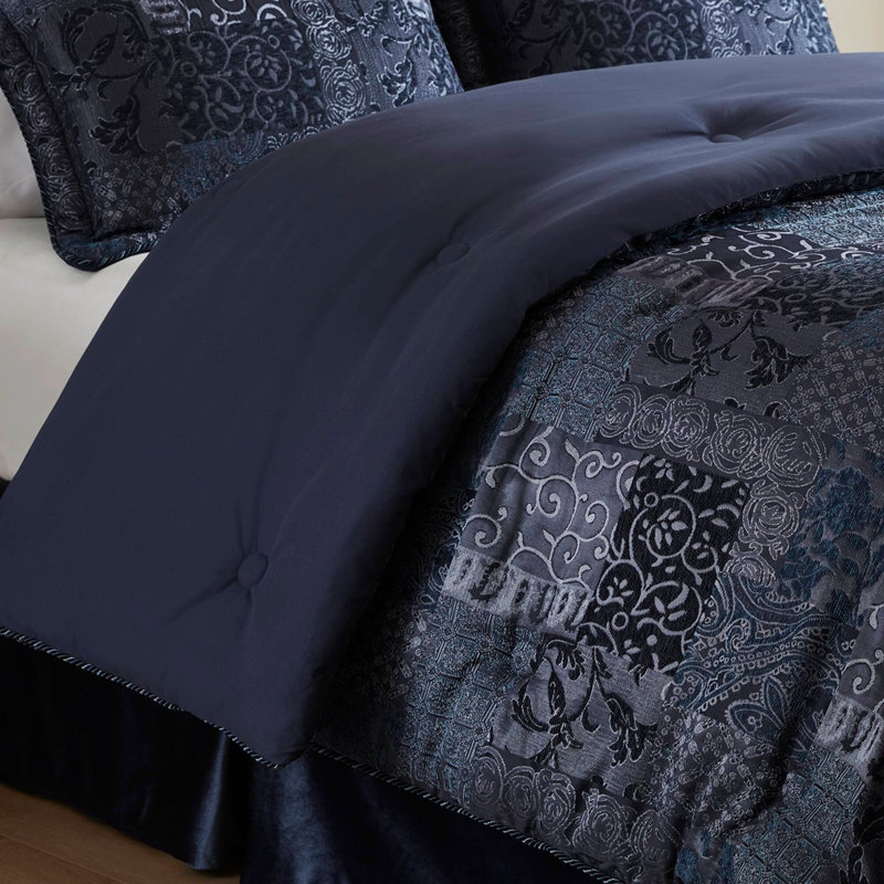 Ensemble d'édredon pour grand lit 4 pièces bleu marine, Queen Sheet Set with 3 Additional Pieces