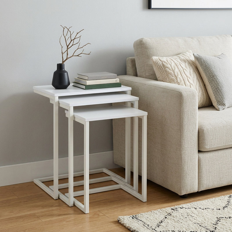  Contemporary Set of Three White Nested End Tables