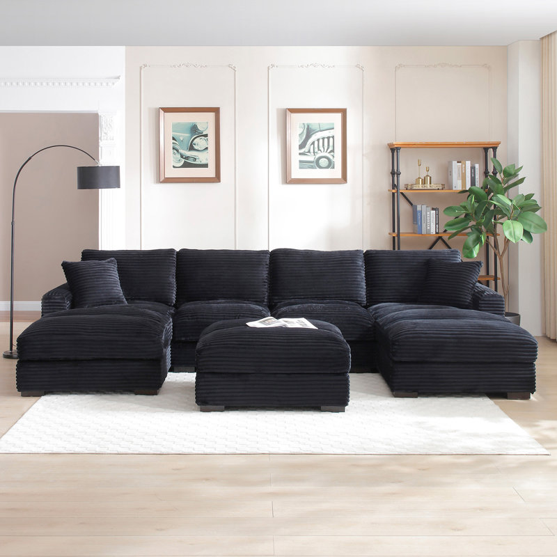 Chaise longue en velours côtelé écarlate, super confortable et doux, Velours côtelé noir