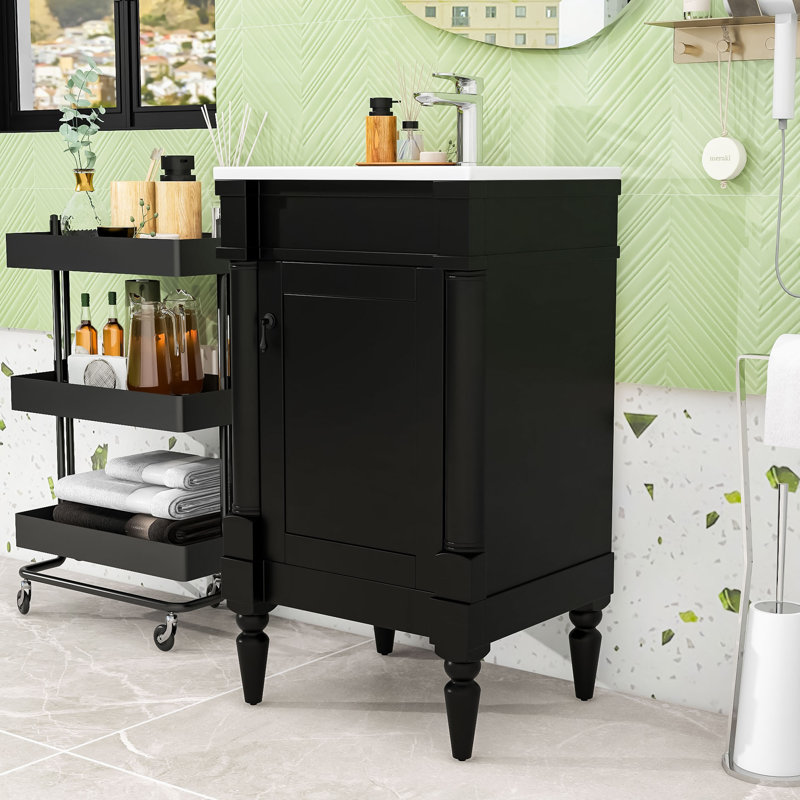 Meuble-lavabo de 18 pouces avec lavabo peu encombrant - élégant, Noir