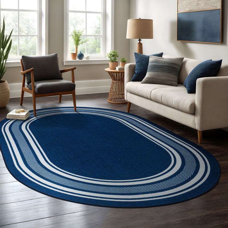 Tapis bleu foncé Quinnipack, Ovale 5 pi x7 pi