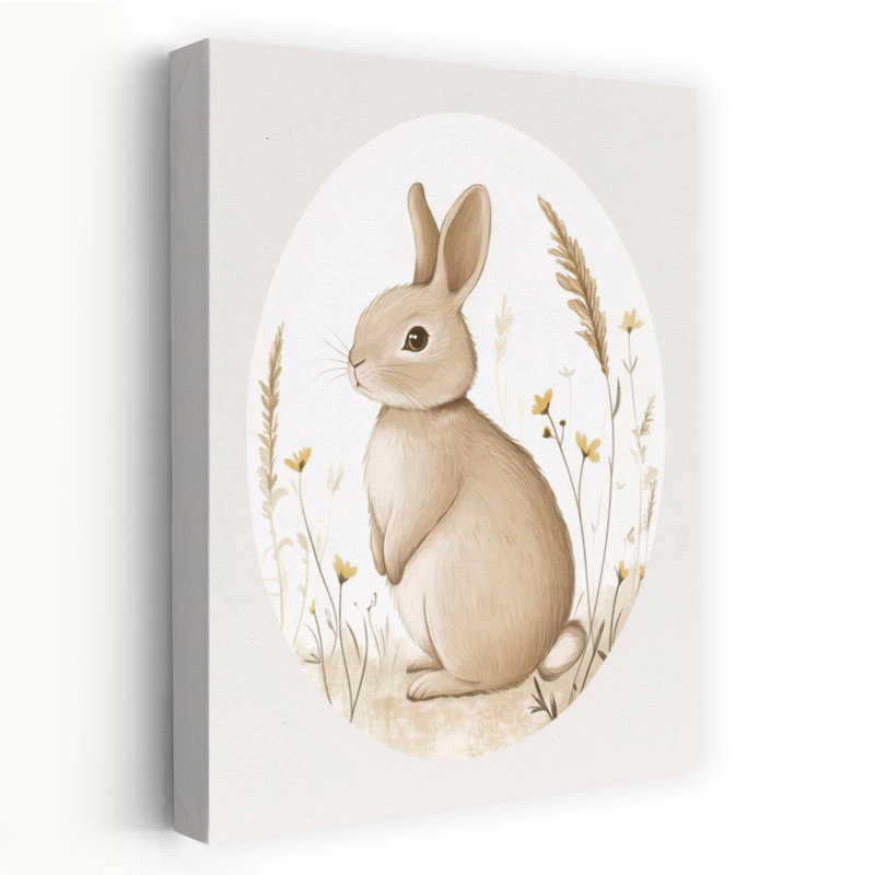 Sweet Spring Bunny Whimsical Abstract Contemporary Rabbit Nature Spring Wall Art Print by Mathieu - Wrapped Canvas Print