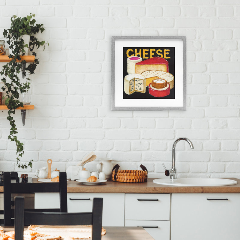 Assorted Cheese Wheels Framed Print Under Glass, design by Nancy Overton, 13" H x 13" W, Farmhouse Grey Frame