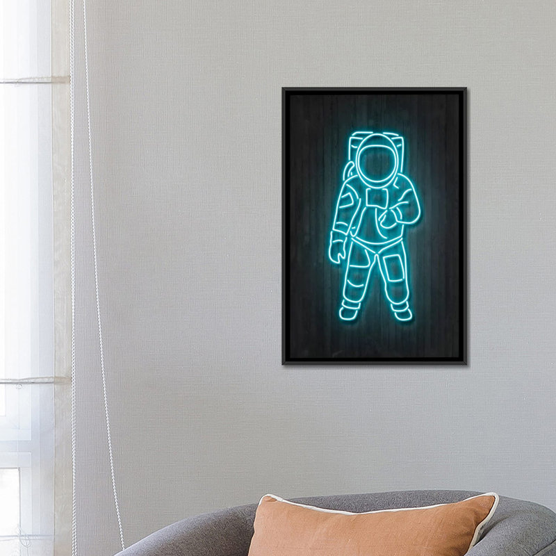 « astronaute », impression sur toile tendue, H 26 po x l 18 po x P 1,5 po, Toile avec cadre noir, Pas de tapis