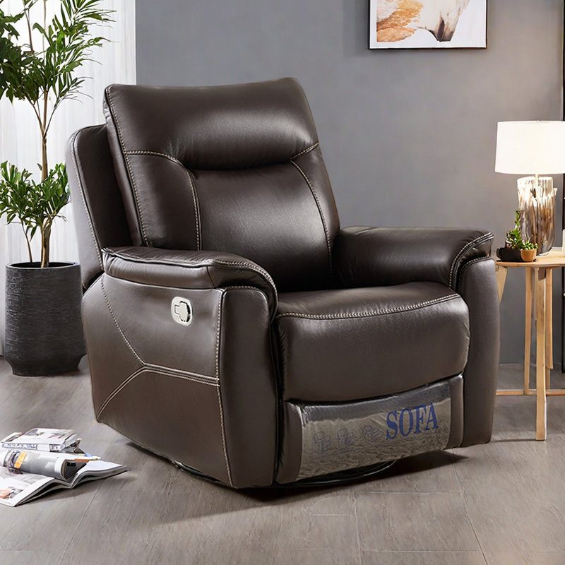 Living Room Casual Faux Leather Swivel Recliner, Deep Coffee