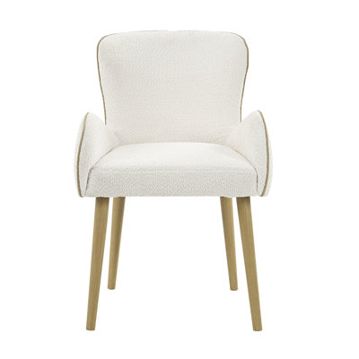 Chair (2) - Beige Boucle, Structure, Oak 2 Boucle Side Chairs Comfortable Upholstered Seating Finish And Metal Frame
