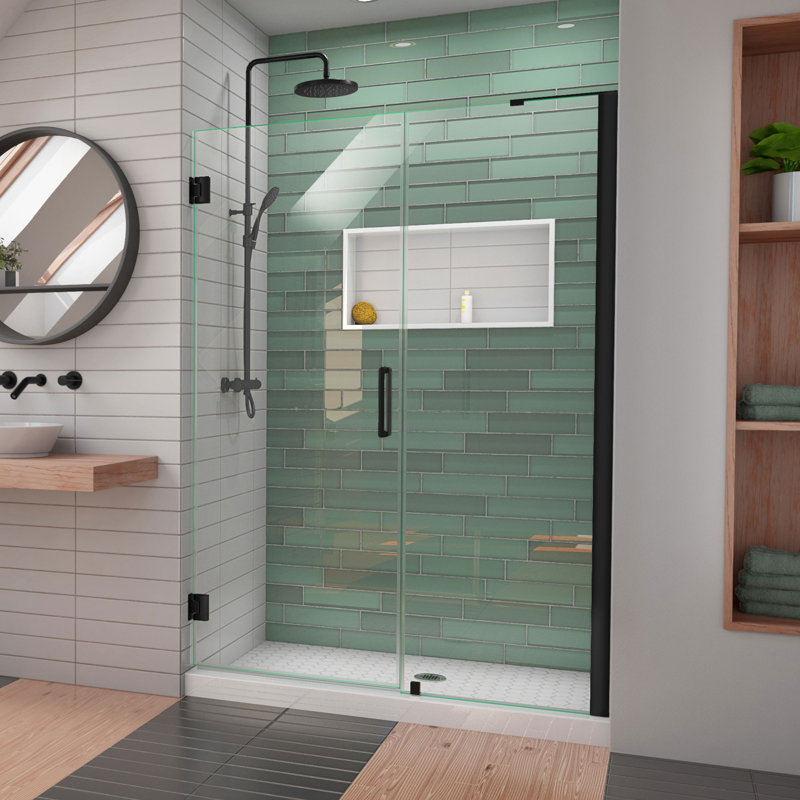DreamLine Unidoor-LS 49-50 inch W x 72 inch H Frameless Hinged Shower Door in Matte Black, Matte Black, 50"