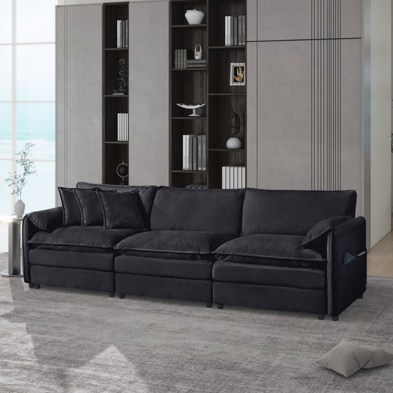 Canapé modulaire surdimensionné à 3 sièges profonds, Noir, noir, noir, noir