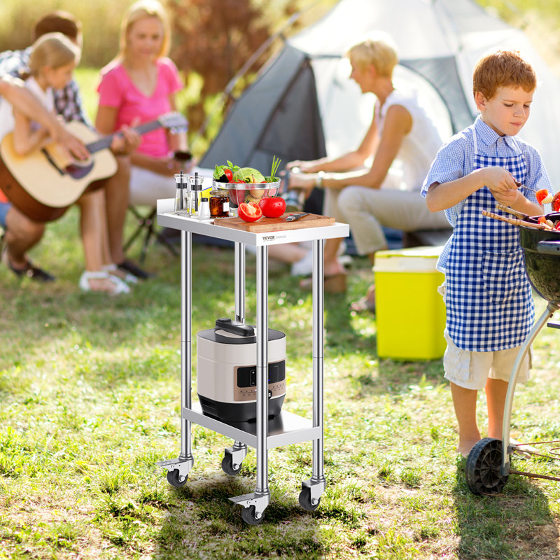 Stainless Steel Adjustable Height Kitchen Cart with Casters