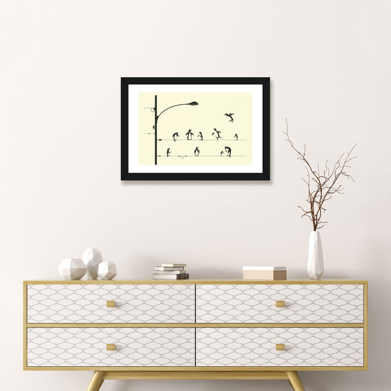«Penguins on a Wire», art encadré, H 16 po x l 24 po x P 1 po, Black Framed Fine Art Paper