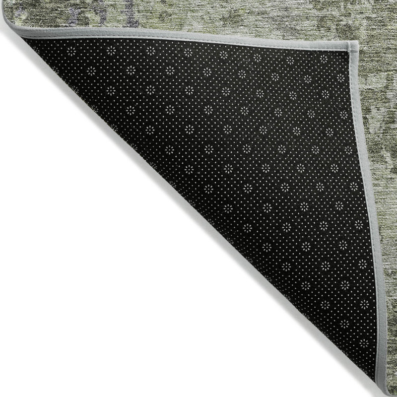 Tapis intérieur lavable abstrait vert et gris 9 pi x 12 pi