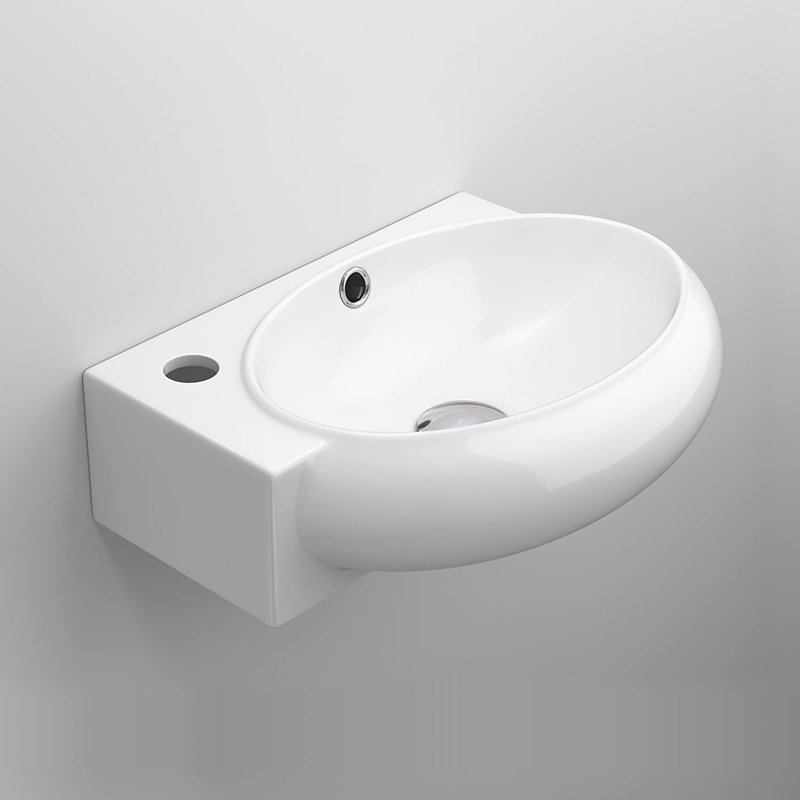 iBathUK Clario Modern Curved Wall Hung Sink, Stylish Wall Hung Cloakroom Ceramic Basin, Space-Saving D-Shape Design