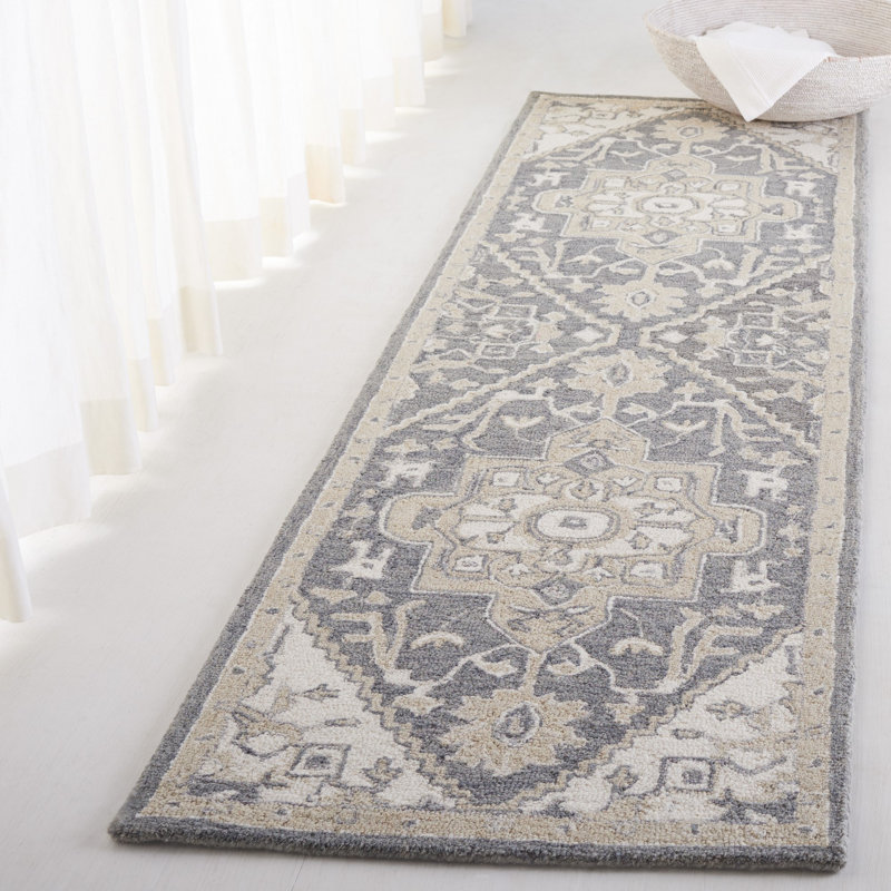 Percy Lauren Ralph Lauren Hand Tufted Wool/Cotton Oriental Rug in Gray/Ivory, Runner 2'3" x 8'