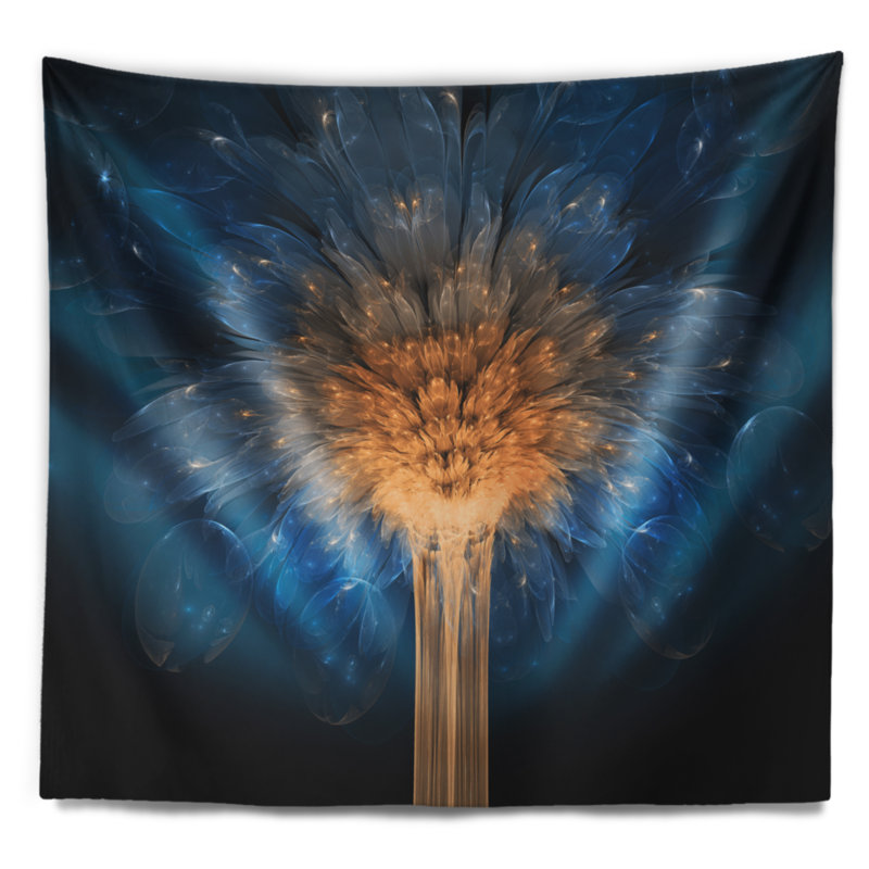 Tapisserie fleur de bleu dragon 3d fractal, H 78 po x l 92 po