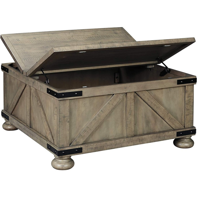 Gray Square Wood and Metal Lift-Top Coffee Table with Storage