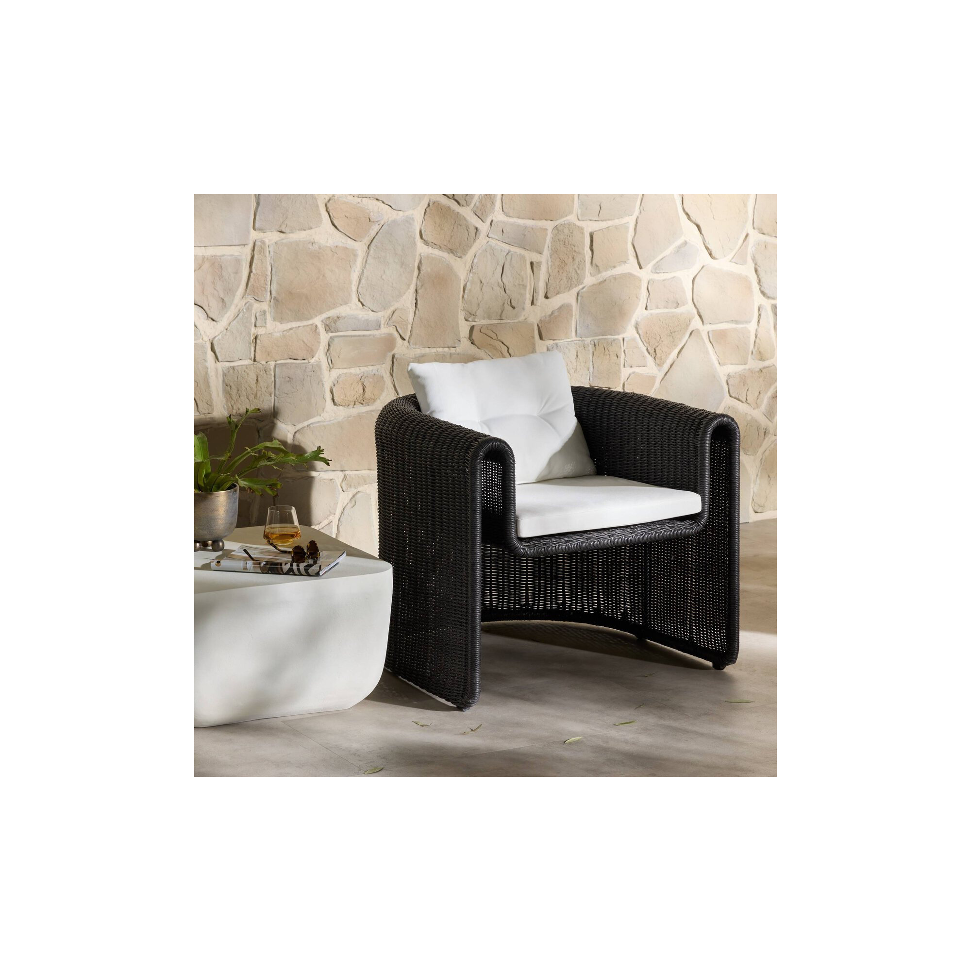 Mahi Wicker Outdoor Lounge Chair, Black